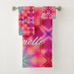 Monogram Name Colourful Blue Star Pattern   Bath Towel Set