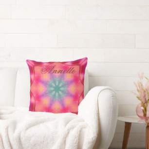 Monogram Name Colourful Blue Star Pattern   Cushion