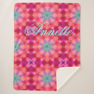 Monogram Name Colourful Blue Star Pattern Sherpa Blanket