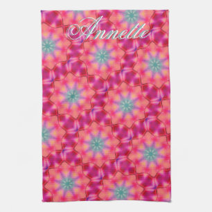 Monogram Name Colourful Blue Star Pattern Tea Towel