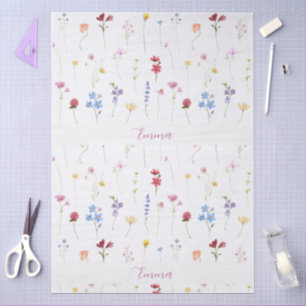 Monogram Name Colourful Garden Wildflower Pattern Tissue Paper