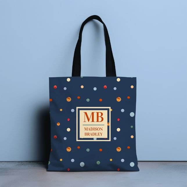 Monogram Name Colourful Watercolor Chic Polka Dot Tote Bag (Creator Uploaded)