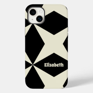 Monogram Name Cool Retro Geometric Pattern Black Case-Mate iPhone 14 Plus Case