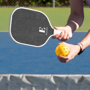  Monogram Name    Cool White on Black Denim Print Pickleball Paddle