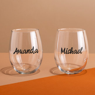 Monogram Name Couples Personalised  Stemless Wine Glass