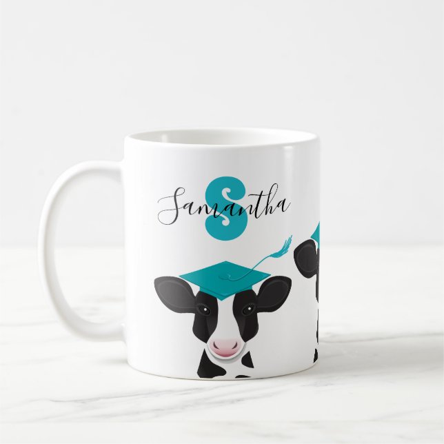 Monogram Name Cow Graduation Coffee Mug (Left)