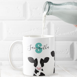 Monogram Name Cow Teal Black White Animal Coffee Mug