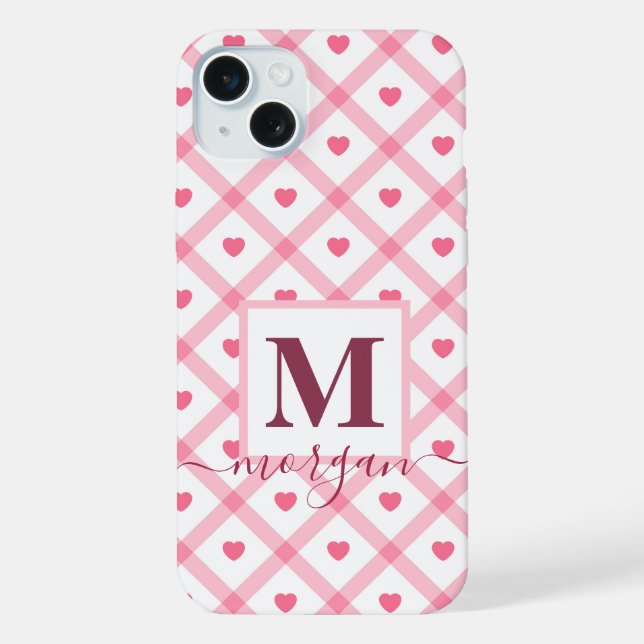 Monogram name Cute Girly Pink Heart  iPhone Case (Back)