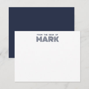 Monogram Name Dark Blue White Modern Stripes Card
