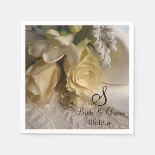 Monogram Name Date Bride Floral Wedding Bouquet Napkin