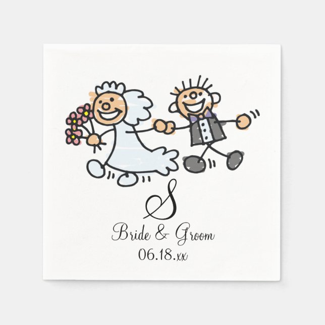 Monogram Name Date Wedding Couple Bride Groom Napk Napkin (Front)