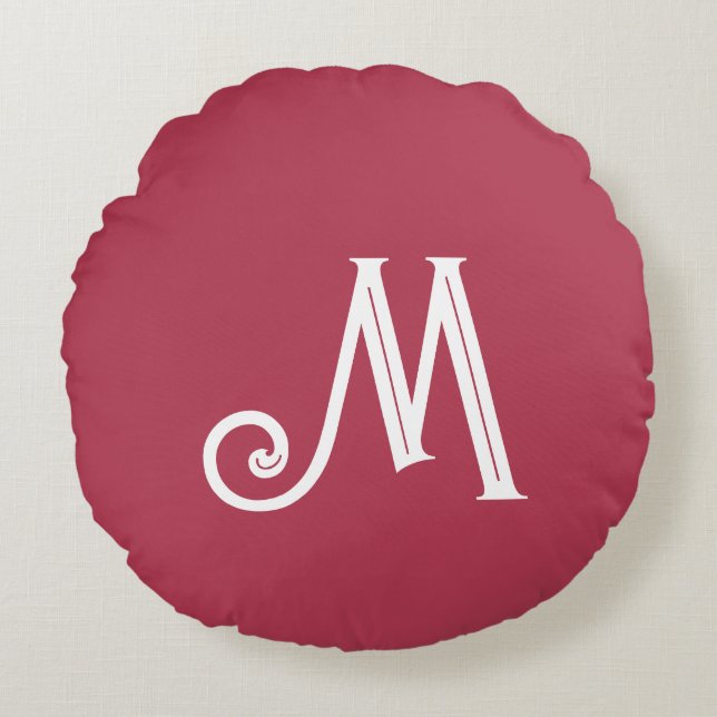 Monogram Name Deep Rose Round Cushion (Front)