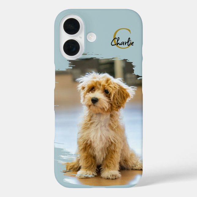 Monogram Name Dog Photo Pastel Blue Minimalist  Case-Mate iPhone Case (Back)