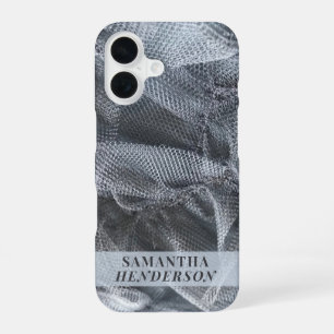 Monogram Name Elegant Black Grey Tulle Toile Look  iPhone 16 Case