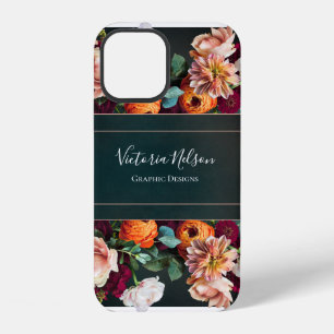 Monogram Name Elegant Floral Rustic Black Case-Mat iPhone 12 Case