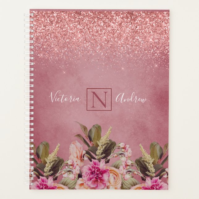Monogram Name Elegant Floral Rustic Wedding Planner (Front)