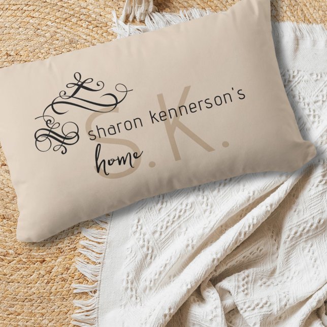 Monogram Name Elegant Home Decor Khaki Lumbar Pill Cushion (Creator Uploaded)
