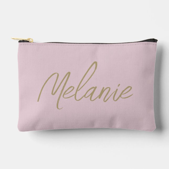 Monogram Name Elegant Modern Minimalist Blush Pink Accessory Pouch (Front)