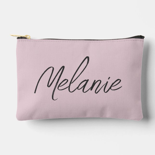 Monogram Name Elegant Modern Minimalist Blush Pink Accessory Pouch (Front)