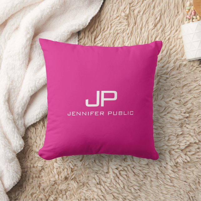 Monogram Name Elegant Modern Template Hot Pink Cushion (Blanket)