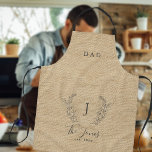Monogram name family personalised elegant rustic apron<br><div class="desc">Custom monogram and name with family established year elegant chic country farmhouse style beige ochre burlap (PRINTED) apron for dad,  grandpa,  or other family members. You can replace it with the name.         A modern keepsake gift for weddings,  anniversaries,  housewarmings,  Thanksgiving,  Christmas,  family reunions,  or any other occasion.</div>