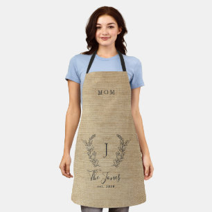 Monogram name family personalised elegant rustic apron