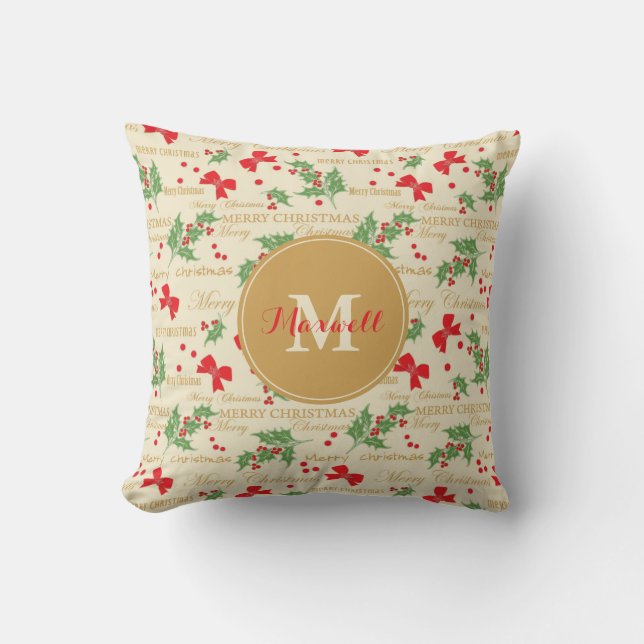 Monogram / Name / Festive Merry Christmas Cushion (Front)