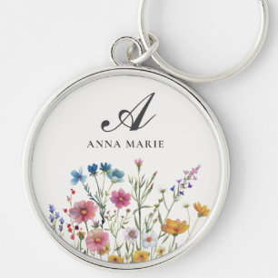 Monogram Name Floral Boho Chic Key Ring