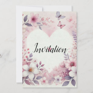 Monogram name floral hearts romantic watercolor invitation