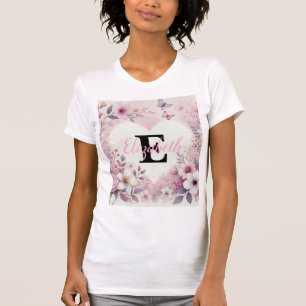 Monogram name floral hearts romantic watercolor T-Shirt