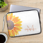 Monogram Name Floral  Laptop Sleeve<br><div class="desc">This floral Lap Top Sleeve is decorated with a yellow watercolor sunflower.
Customise it with your name and initial.
Because we create our own artwork you won't find this exact image from other designers.
Original Watercolor © Michele Davies.</div>