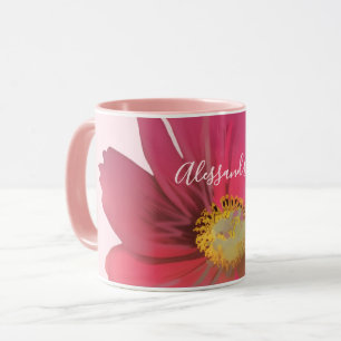 Monogram Name Floral Red Wildflower Pastel Pink Mug