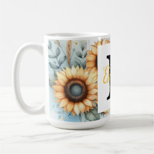 Monogram name floral sunflower pastel watercolor coffee mug