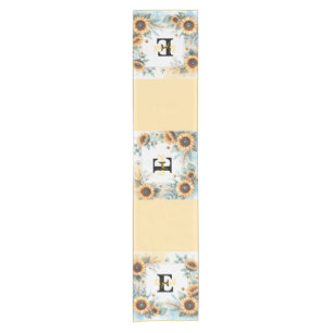 Monogram name floral sunflower pastel watercolor  short table runner