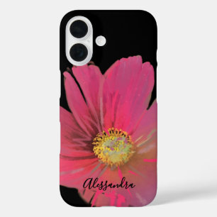 Monogram Name Floral Watercolor Black Red Elegant  iPhone 16 Case