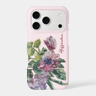 Monogram Name Floral Watercolor Pastel Pink Chic