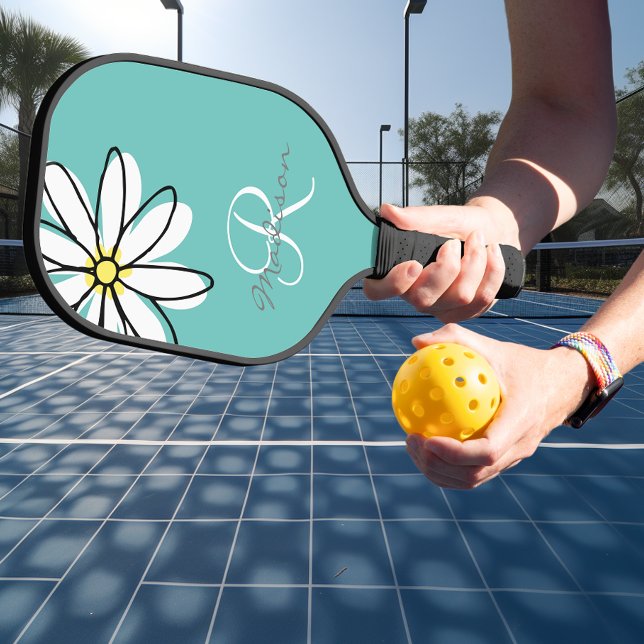 Monogram Name Flower Daisy  Pickleball Paddle (Creator Uploaded)