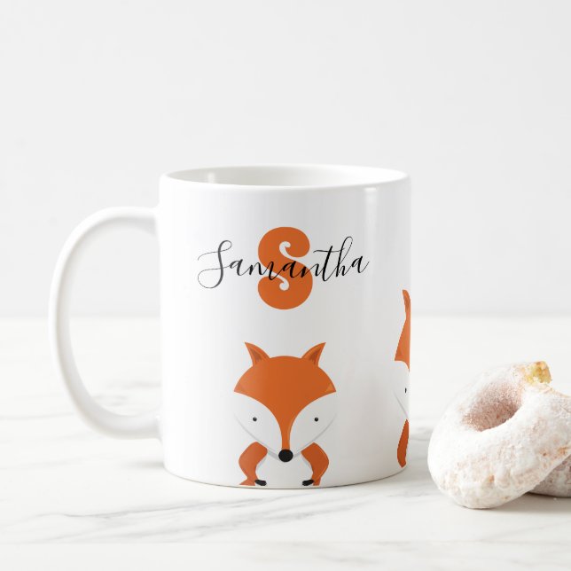 Monogram Name Fox Coffee Mug (With Donut)