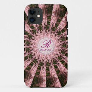 Monogram Name Fractal Rose Spiral Art Custom iPhone 11 Case