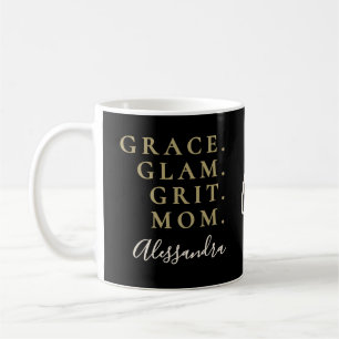Monogram  Name Funny Mom Motivational Black Gold  Coffee Mug