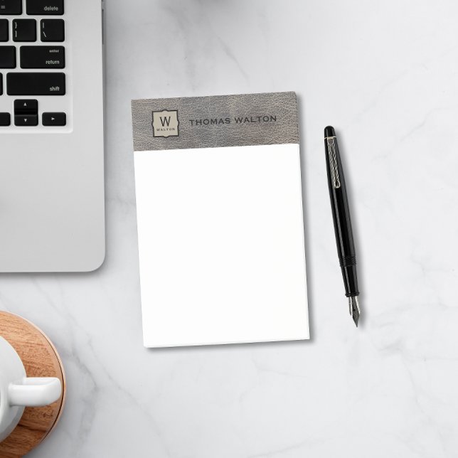 Monogram Name Genuine Cowhide Leather Look Post-it Notes (Creator Uploaded)