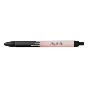 Monogram Name Girly Pink Dripping glitter Black Ink Pen