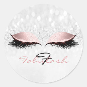 Monogram Name Glitter Pink Eye Lash Girl 16 Silver Classic Round Sticker
