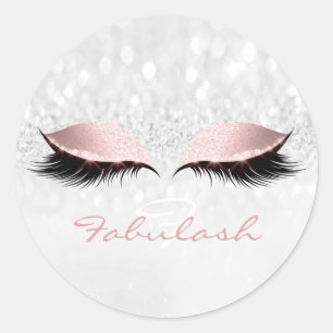 Monogram Name Glitter Pink Eye Lash Girl 16th Grey Classic Round Sticker