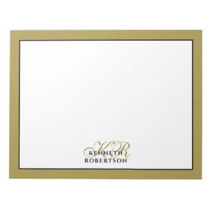 Monogram Name Gold Black Minimalist Elegant Men Notepad