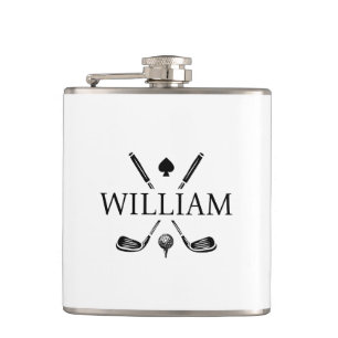 Monogram Name Golf Clubs Ace Choose Your Colour Hip Flask