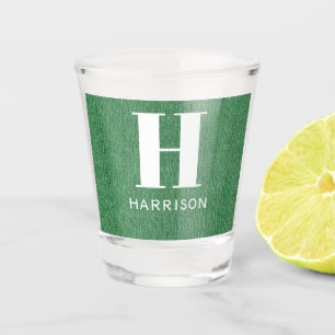 Monogram Name Green Denim Print 12oz Shot Glass