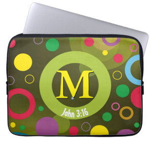 Monogram Name Green Geometric Circle Laptop Sleeve