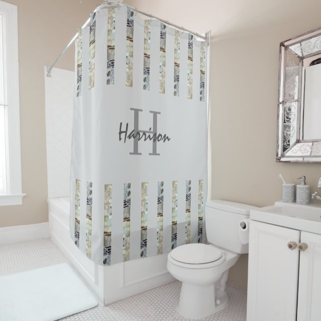 Monogram Name Grey Shower Curtain (In Situ)