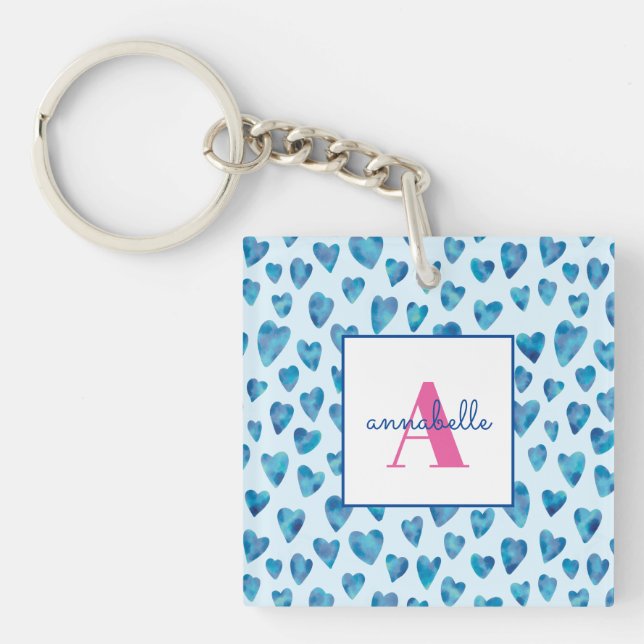 Monogram Name Heart Pattern Key Ring (Front)